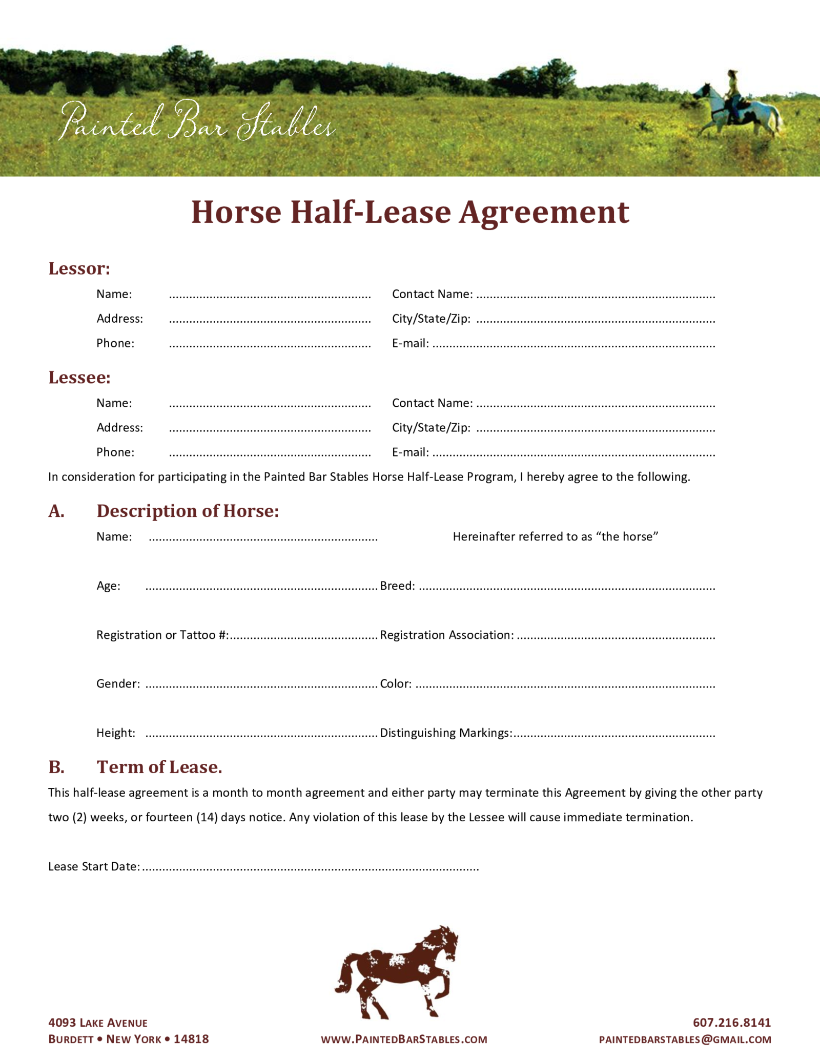 Horse Lease Agreement Template - Thumbnail