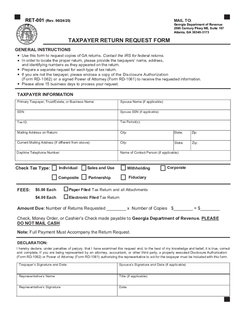 Taxpayer Return Request Form (RET-001)