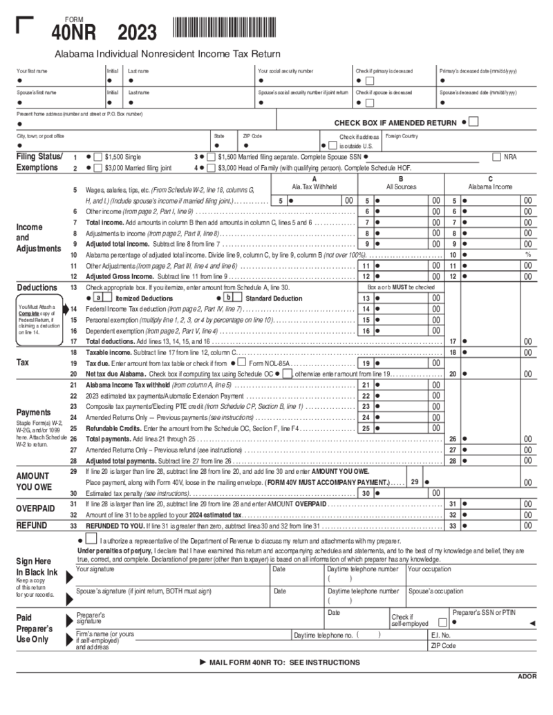 Alabama Tax Form 40NR