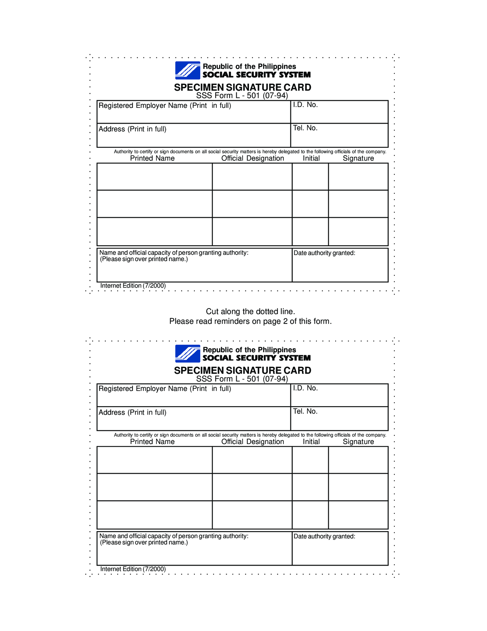 Specimen Signature Card - Thumbnail