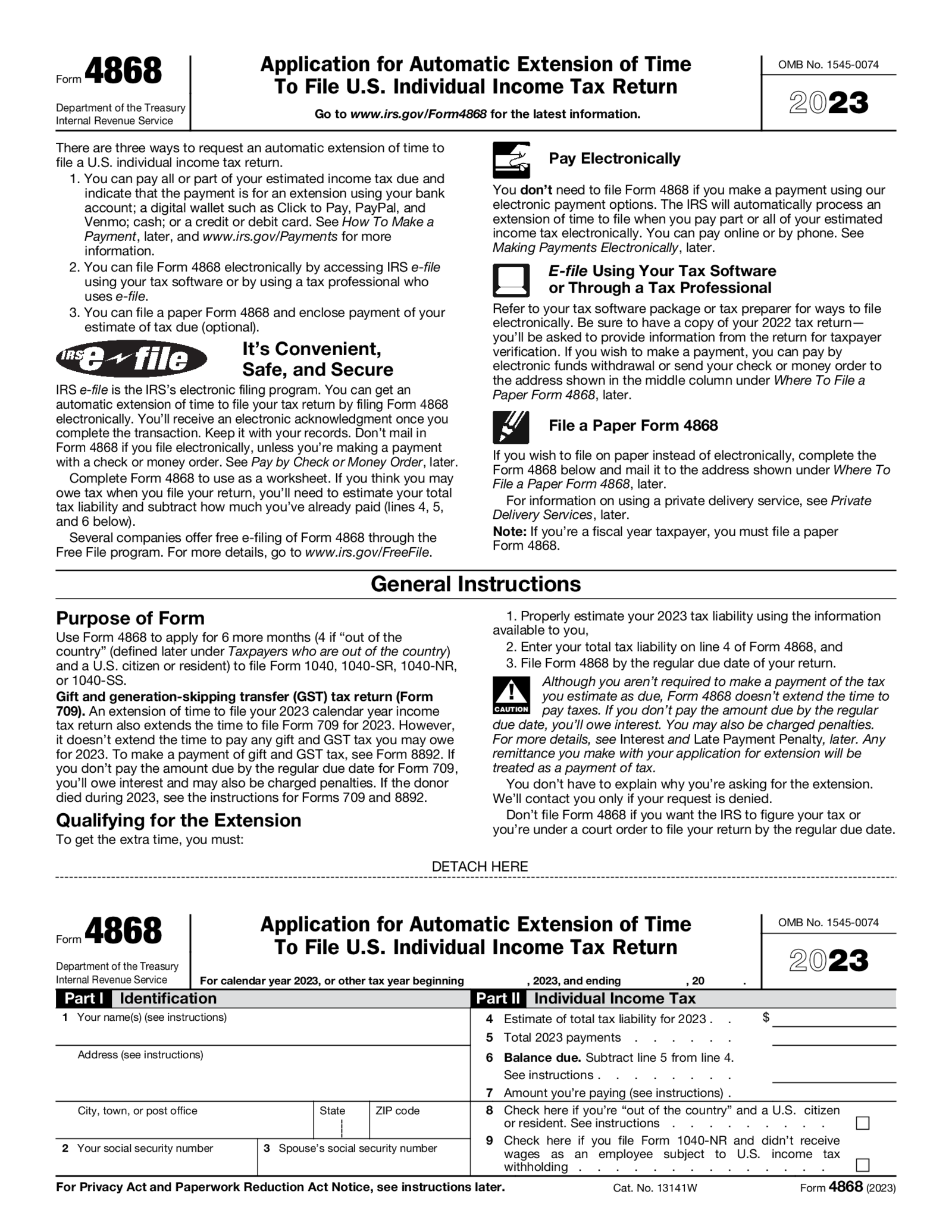 Tax Extension Form 4868 (2023) - Thumbnail