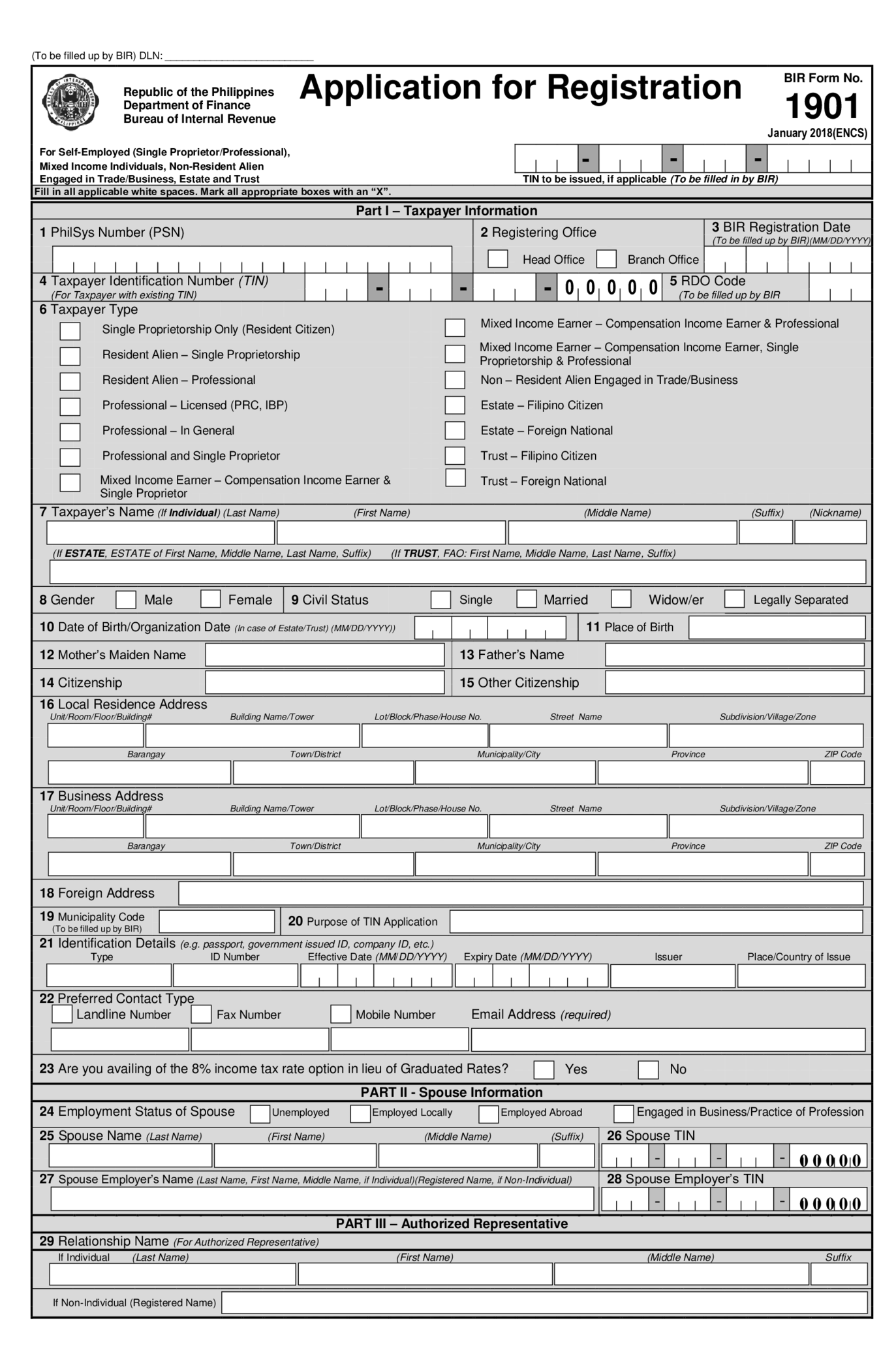 Fillable BIR Form 1901 - Thumbnail