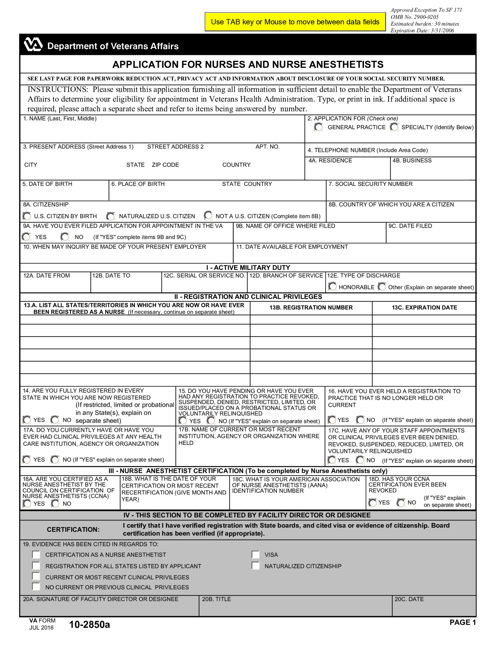 VA Form 10-2850A - Thumbnail