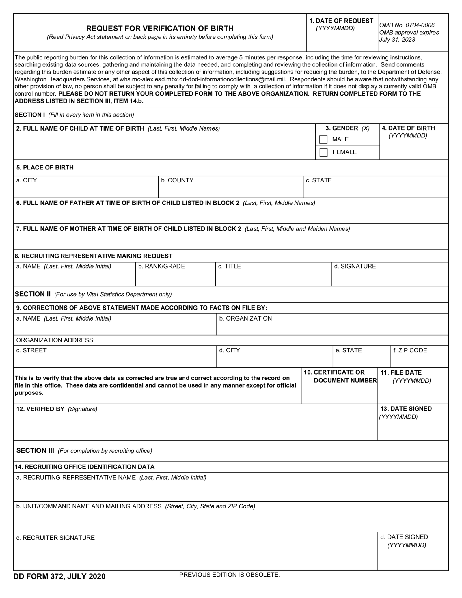 Fillable DD Form 372 - Thumbnail