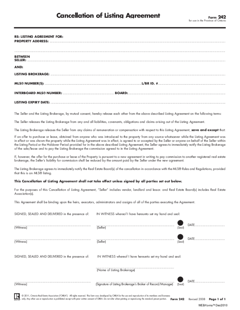 Cancellation of Listing Agreement