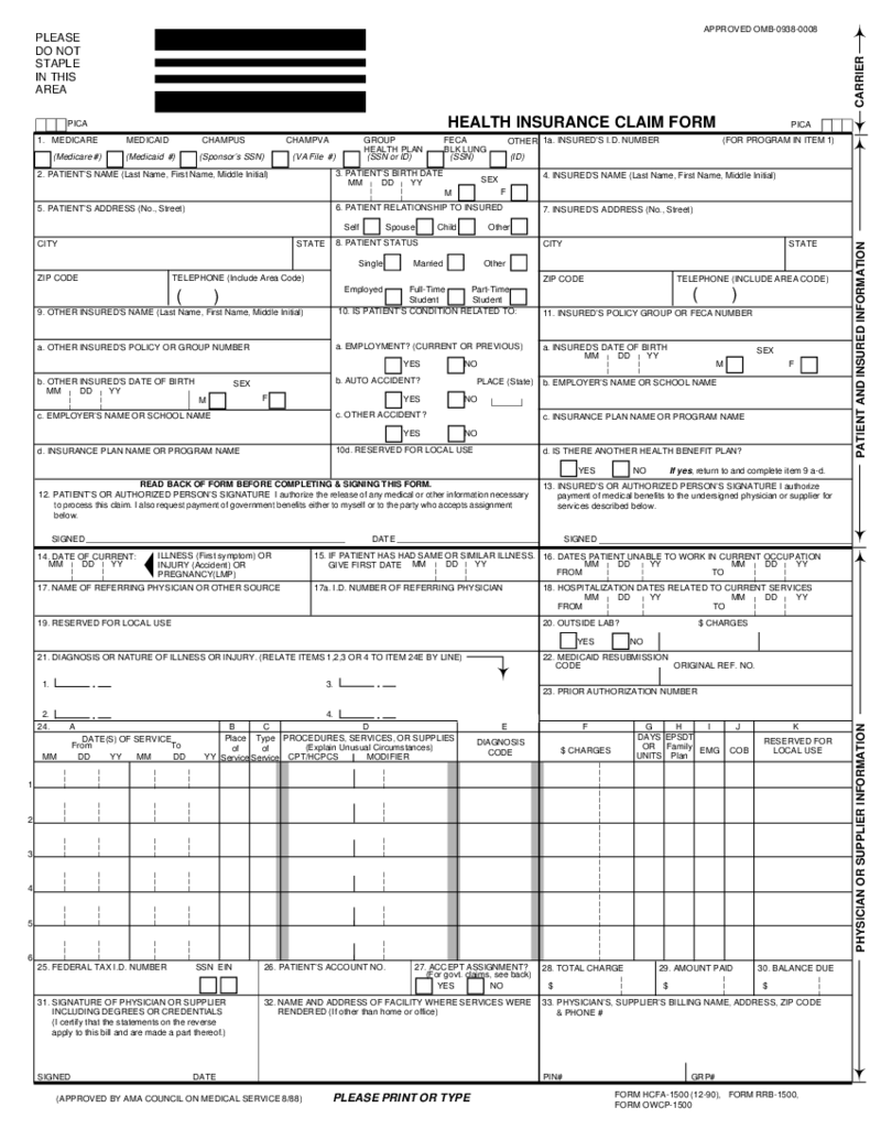 HCFA 1500 Form (12-90)