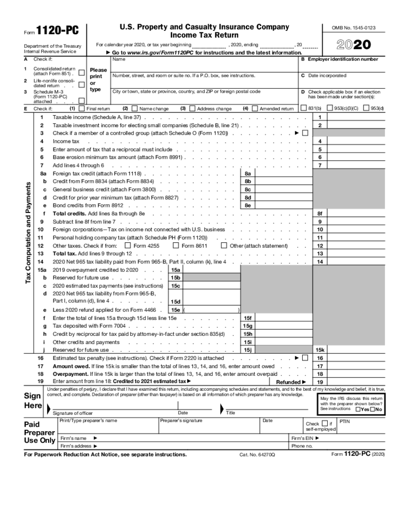 Form 1120-PC (2020)