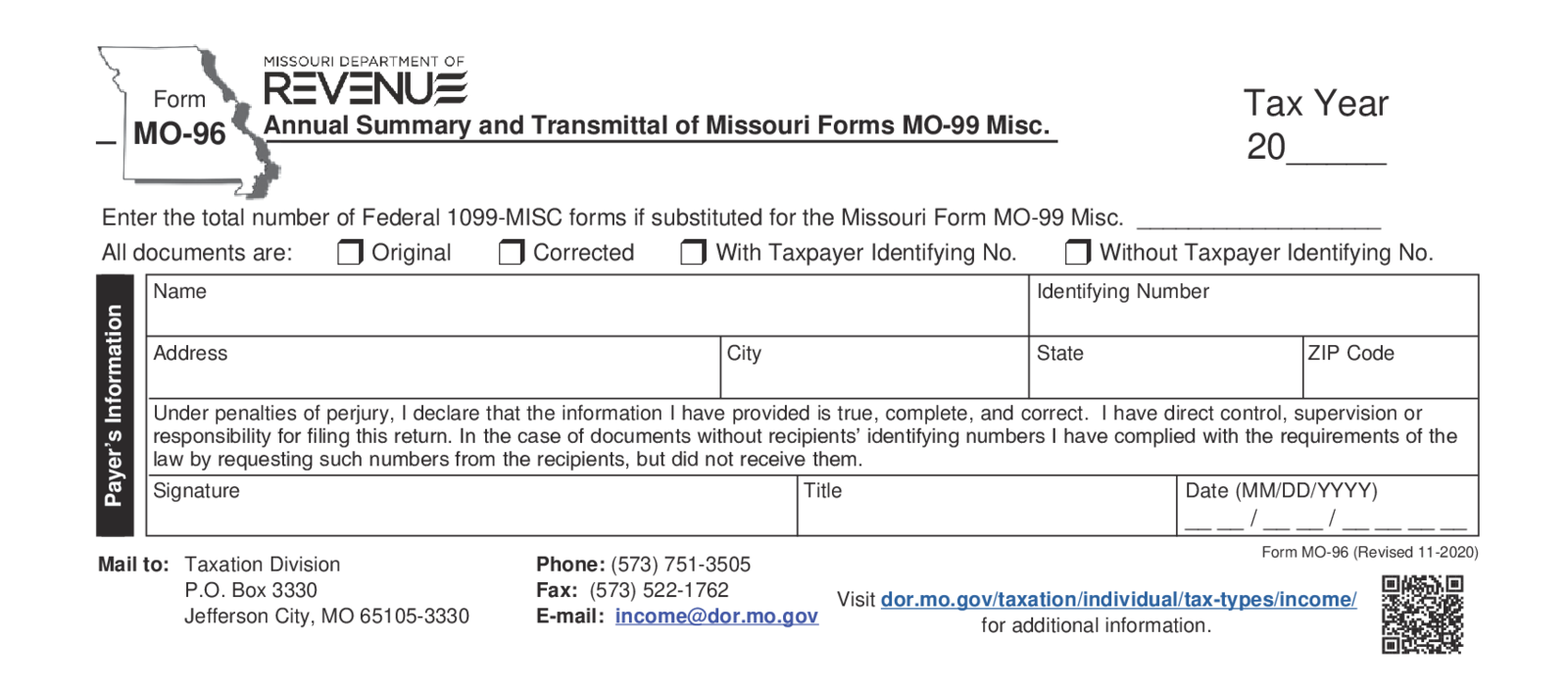 Annual Summary and Transmittal of Missouri MO-99 MIsc - Thumbnail