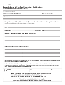 Texas Sales and Use Tax Exemption Certification - Thumbnail