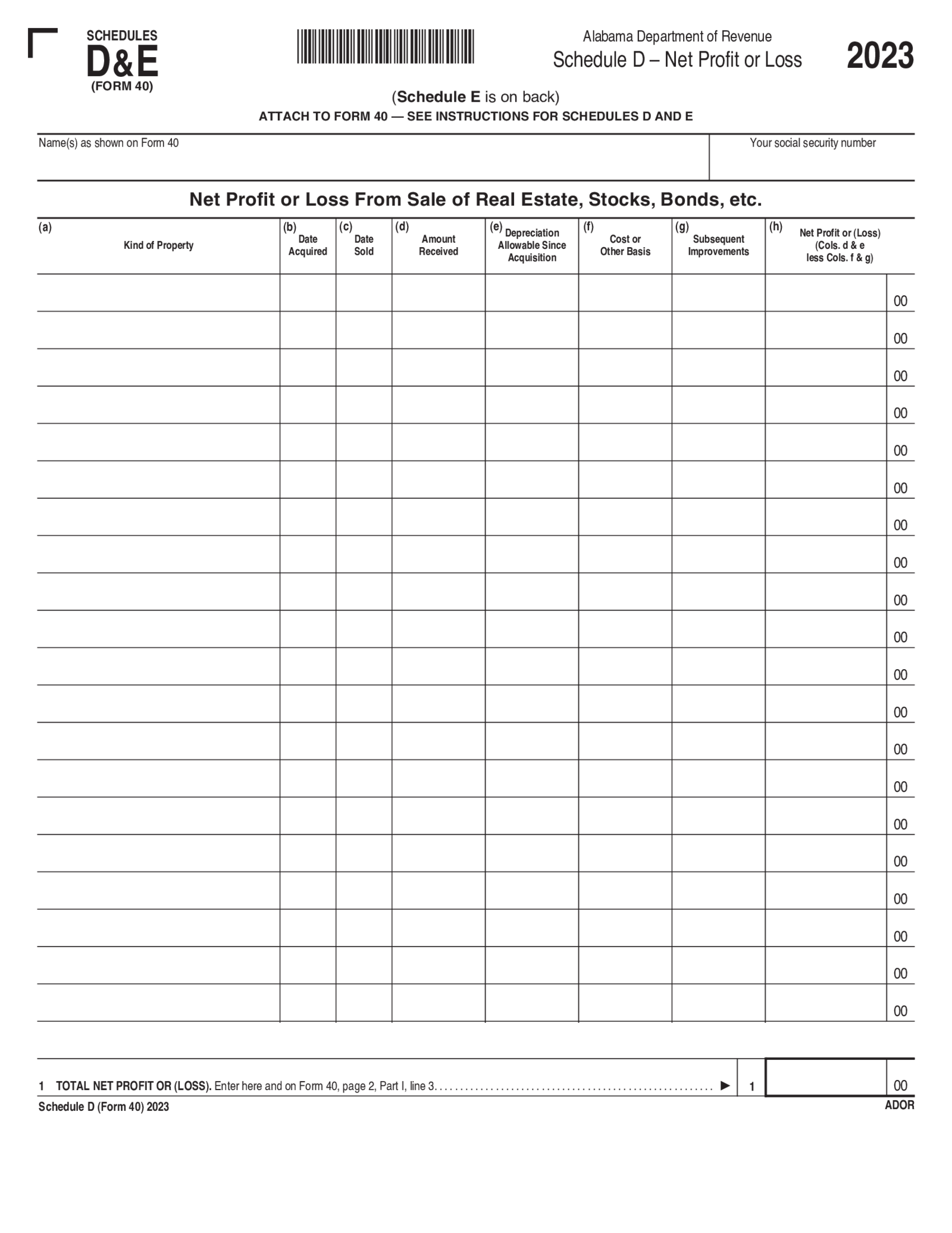 Schedule D - Net Profit or Loss - Thumbnail