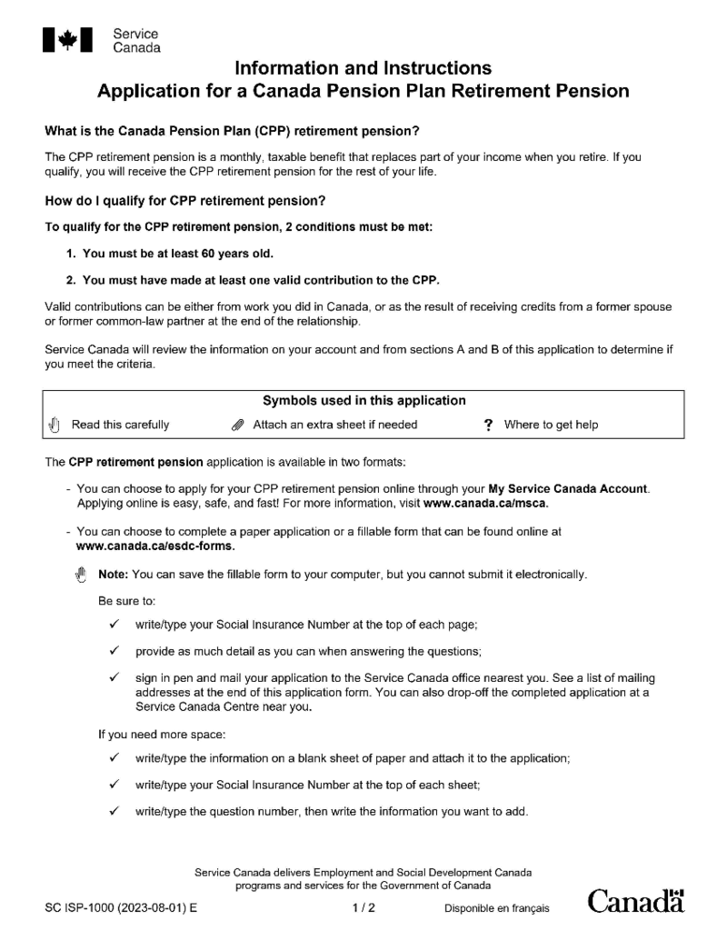 Application for a Canada Pension Plan Retirement Pension