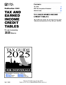 Tax and Earned Income Credit Tables Form 1040 - Thumbnail