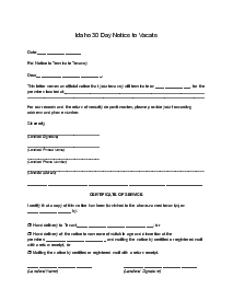 Idaho 30 Day Lease Termination Notice Form - Thumbnail