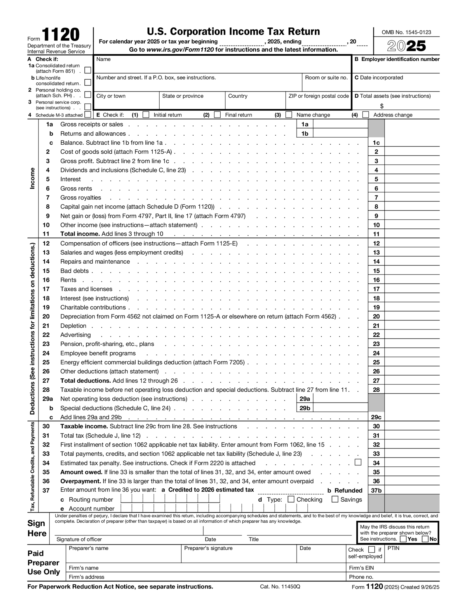 Form 1120 (2025) - Thumbnail