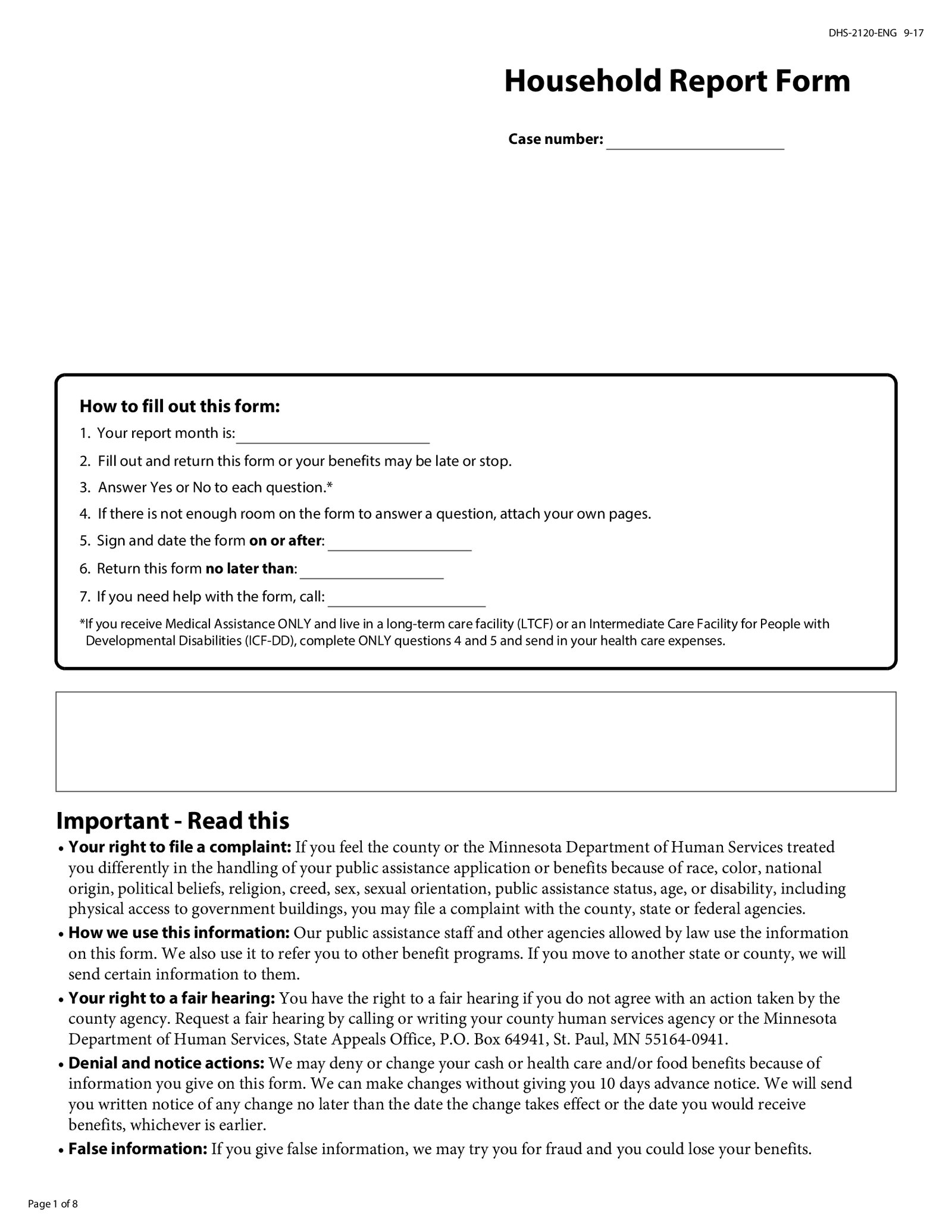 Fillable Household Report Form DHS-2120-ENG - Thumbnail