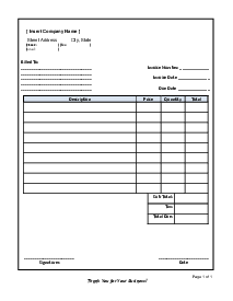 Fillable Vendor Invoice - Thumbnail