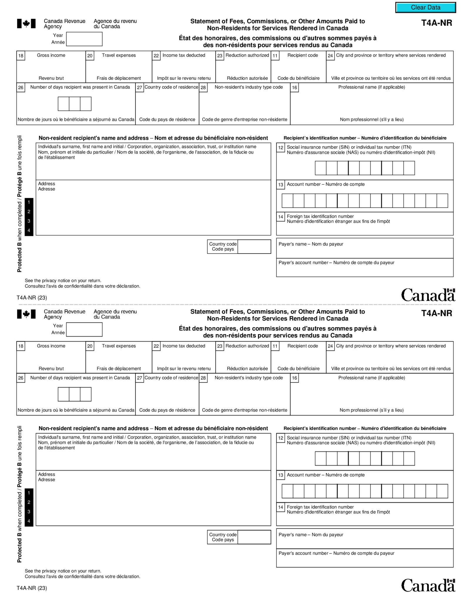 Fillable Form T4A-NR - Thumbnail