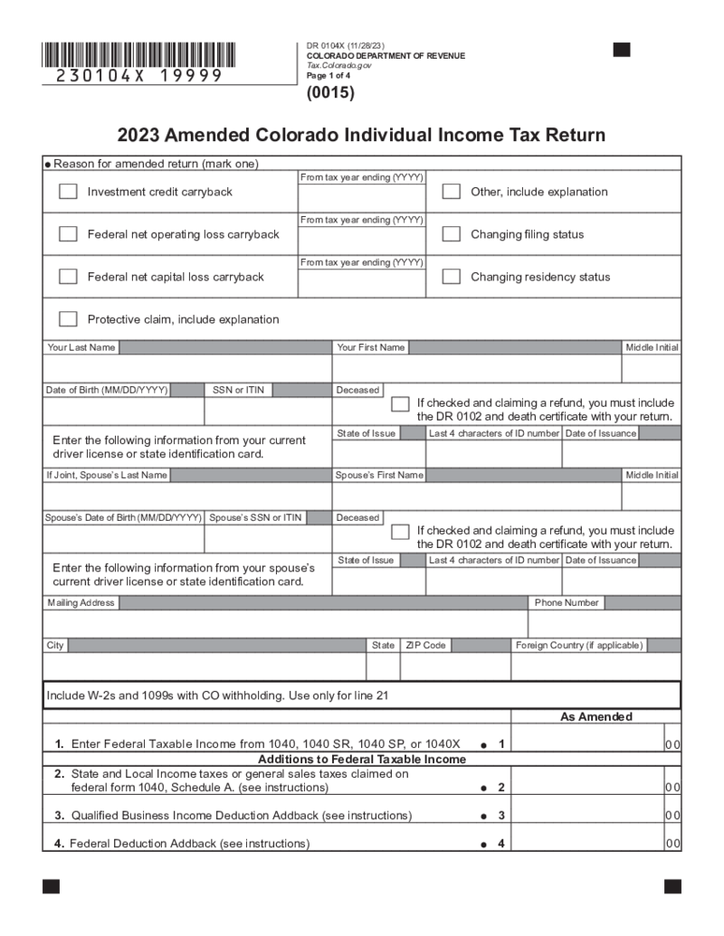 Form 104X Amended Colorado Individual Income Tax Return