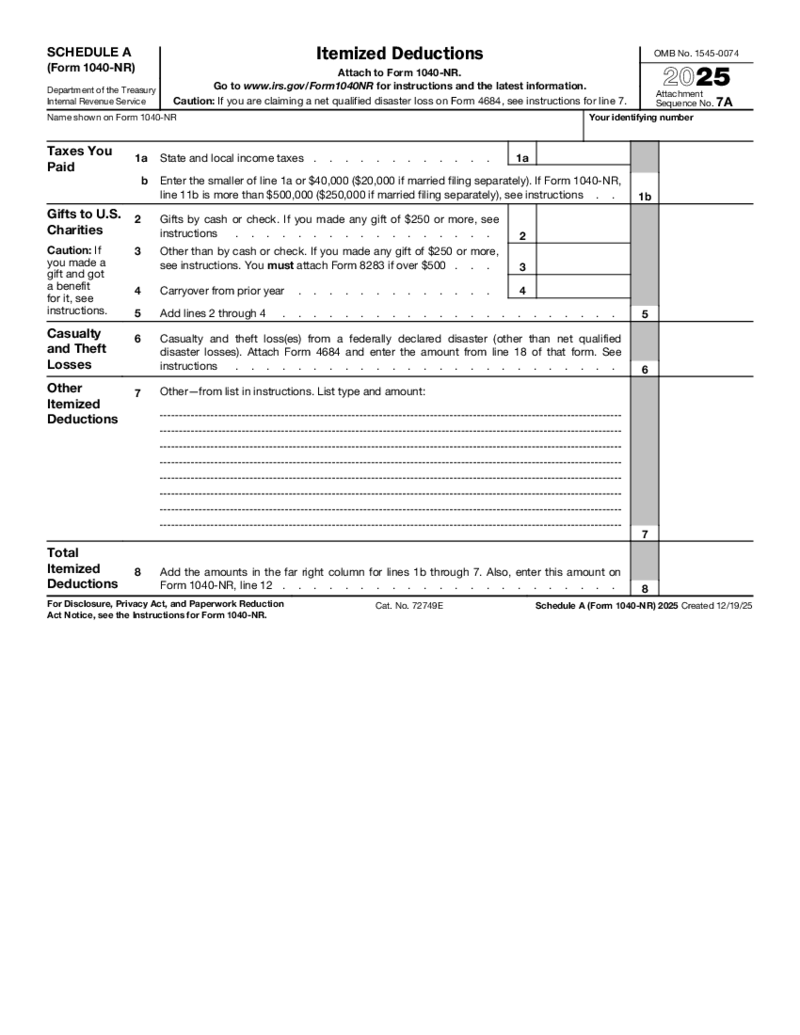 Schedule A - Form 1040-NR
