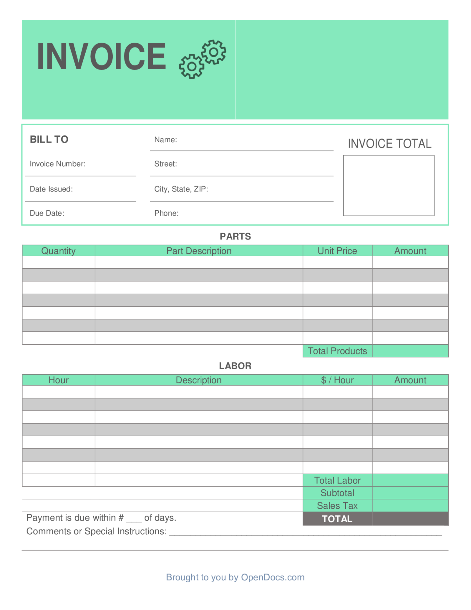 Auto Repair (Mechanic) Invoice Template - Thumbnail