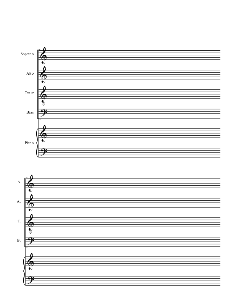 Blank Music Sheet Choral-SATB 4 Line and Piano