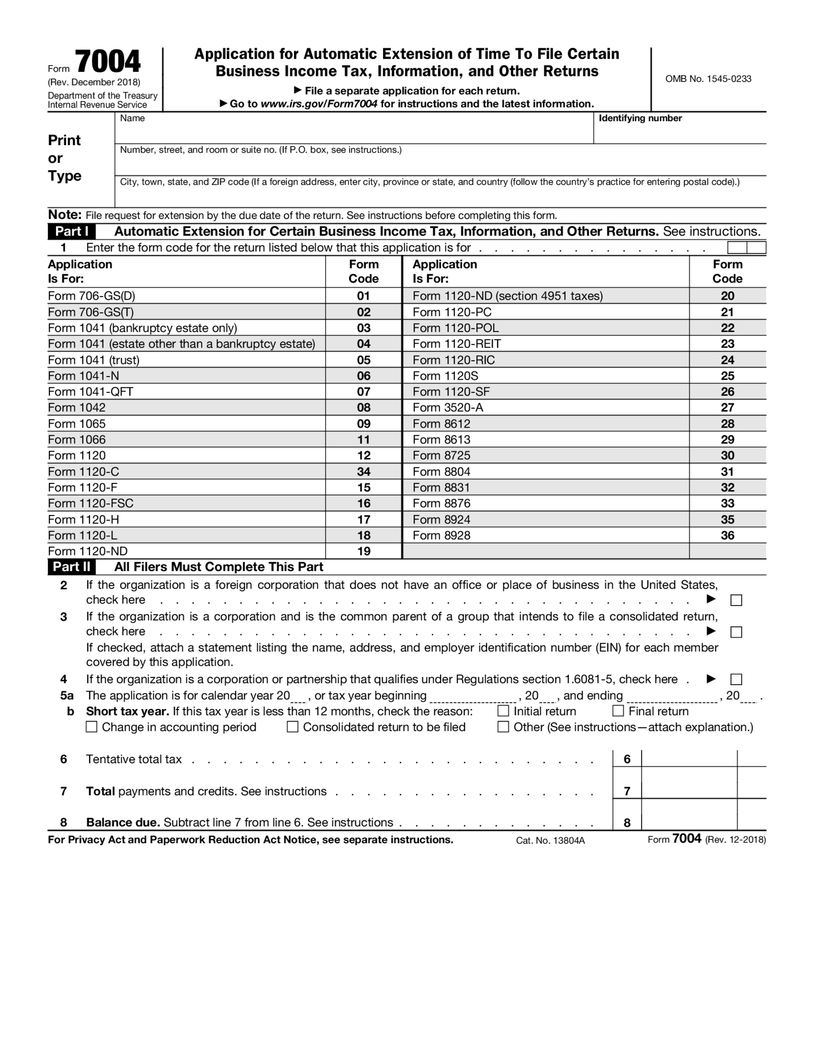 Form 7004 - Thumbnail