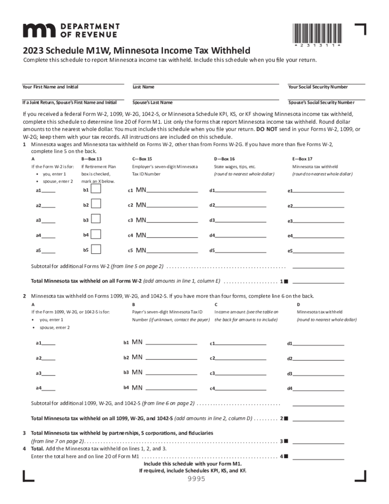 Minnesota Schedule M1W