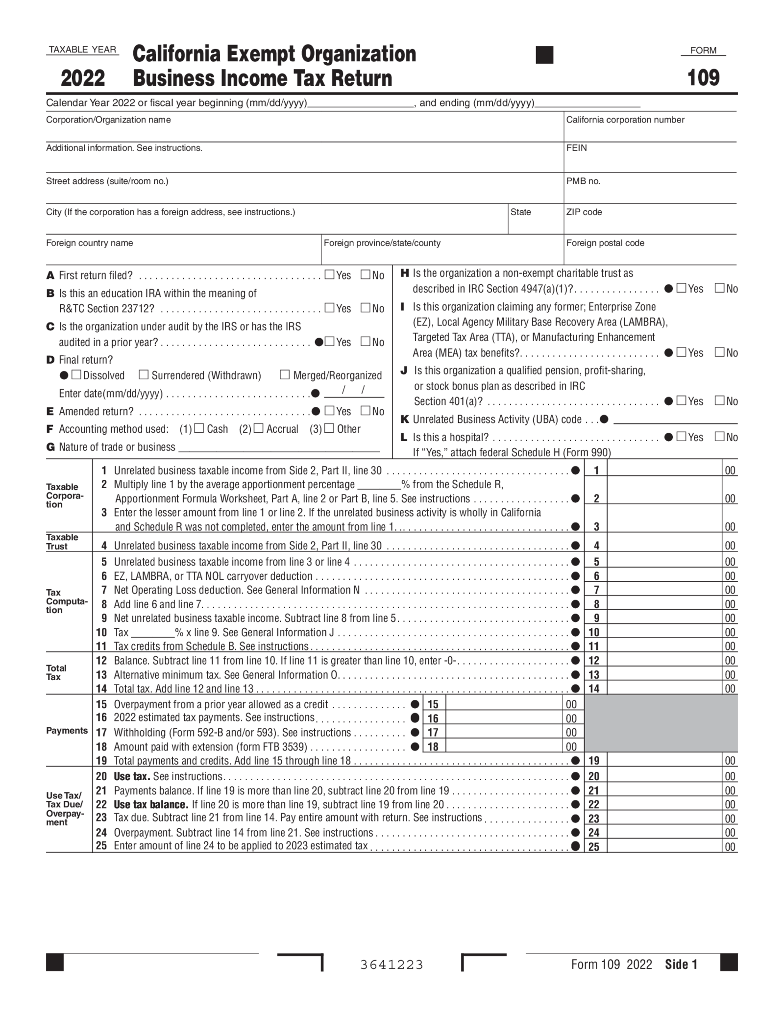 CA Form 109 (2022) - Thumbnail