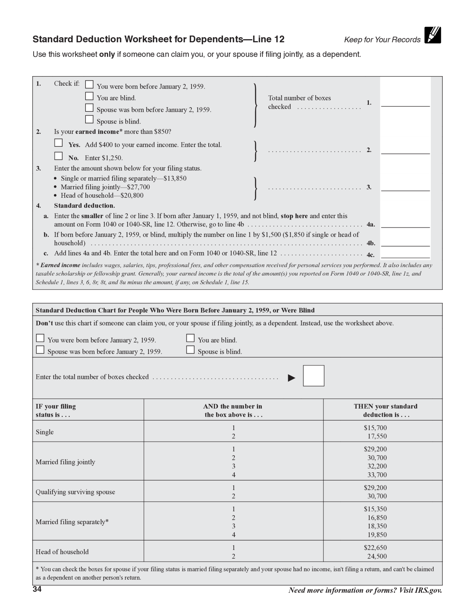 Standard Deduction Worksheet for Dependents (2023) - Thumbnail