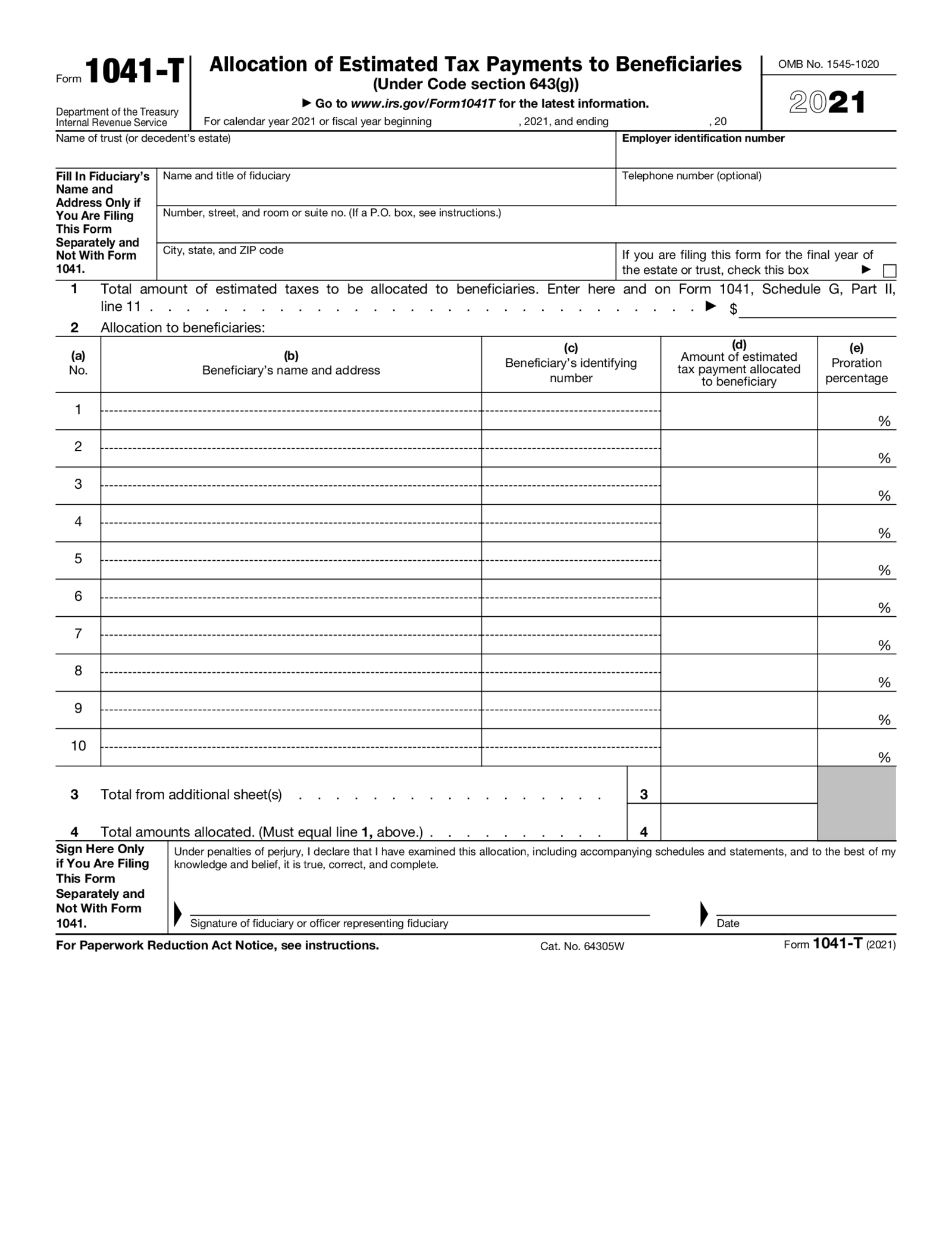 Fillable Form 1041-T (2021) - Thumbnail