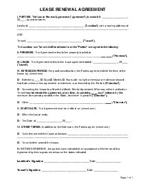 Rent Lease Renewal Agreement - Thumbnail