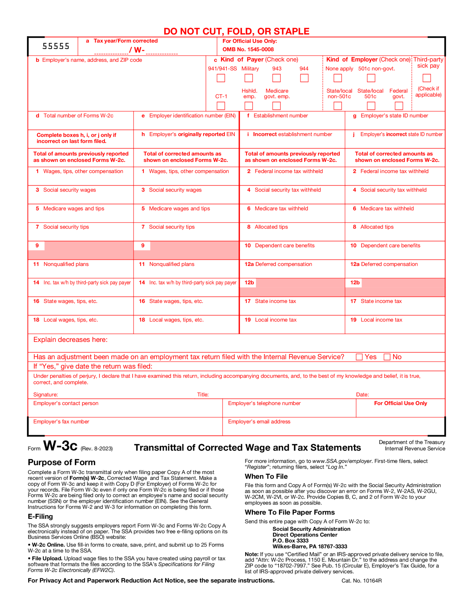 Form W-3C (2023) - Thumbnail