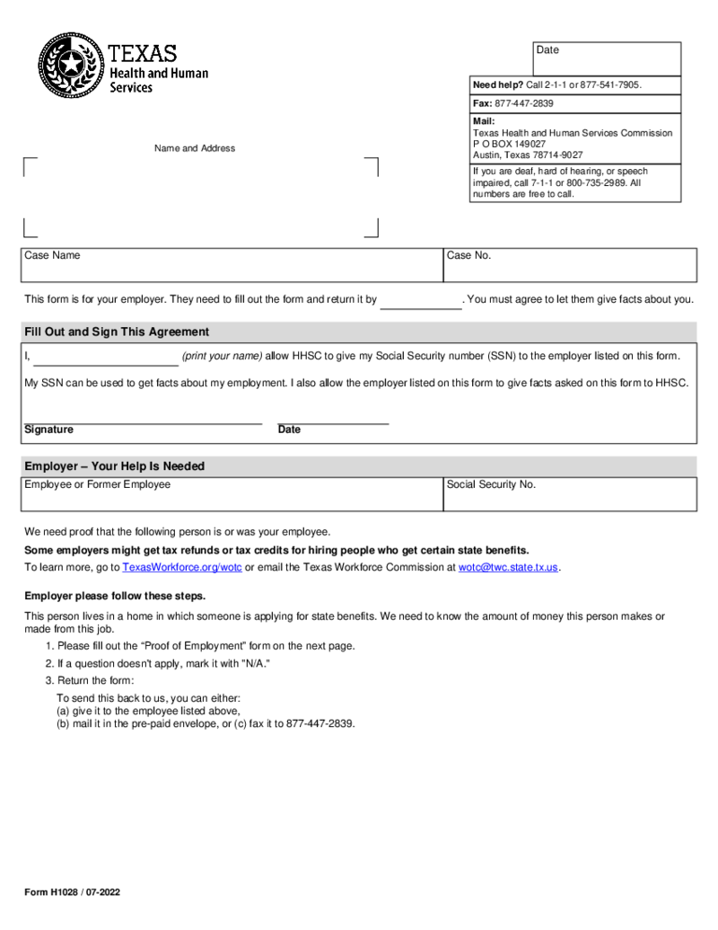 Texas Employment Verification Form