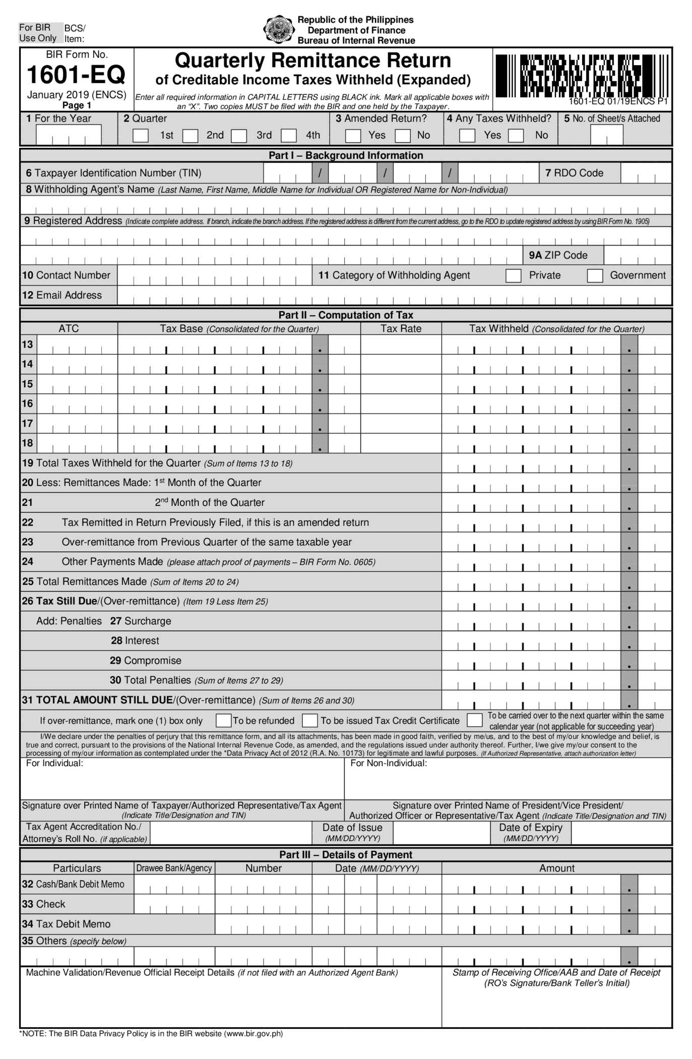 BIR Form 1601-EQ - Thumbnail