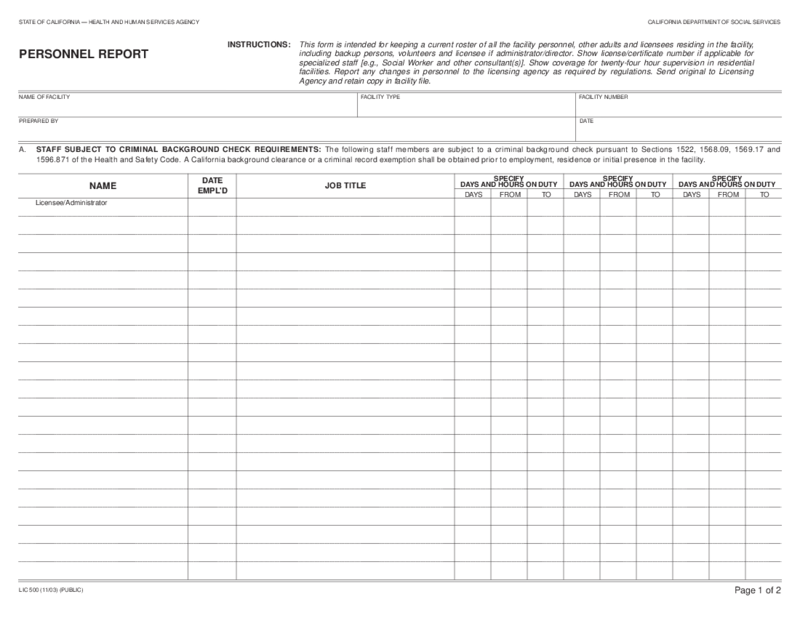 LIC 500 Personnel Report