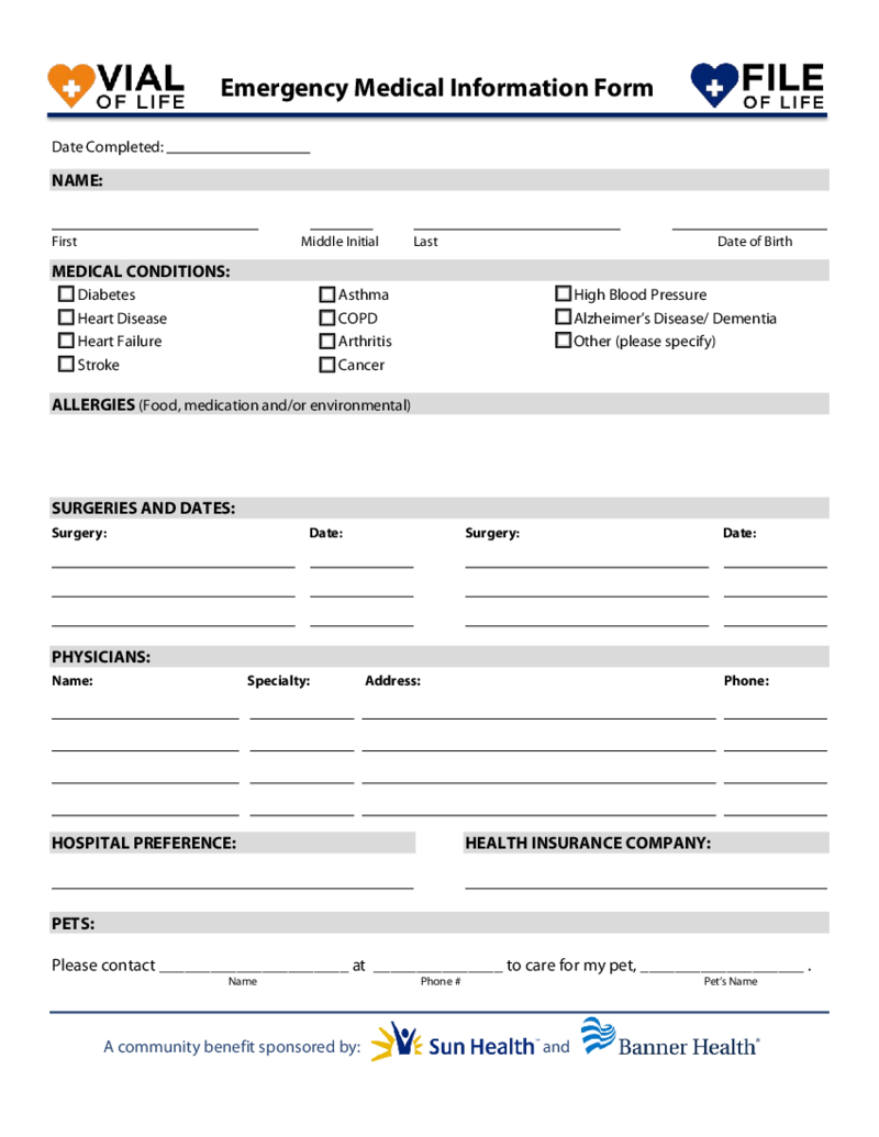 Emergency Medical Information Form Template