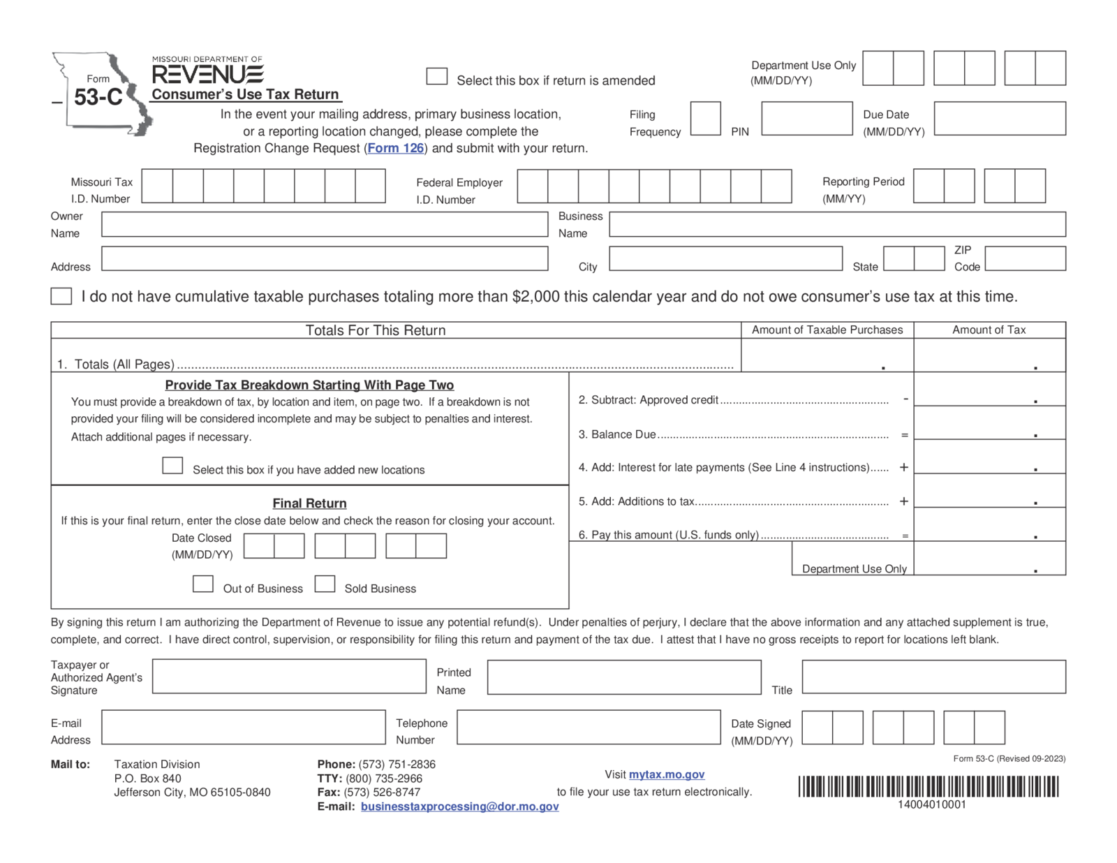 Form 53-C - Consumer s Use Tax Return and Instructions - Thumbnail