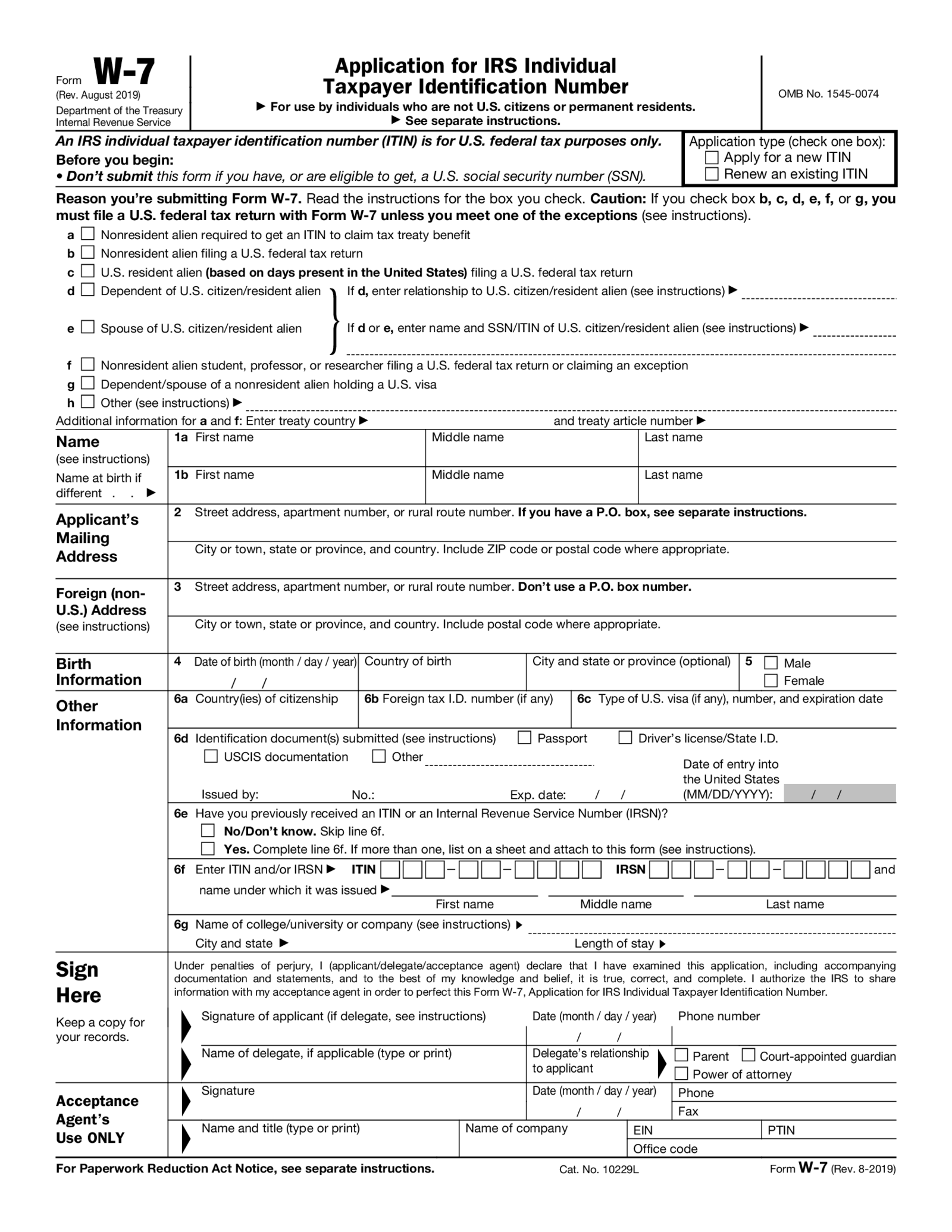 Form W-7 - Thumbnail