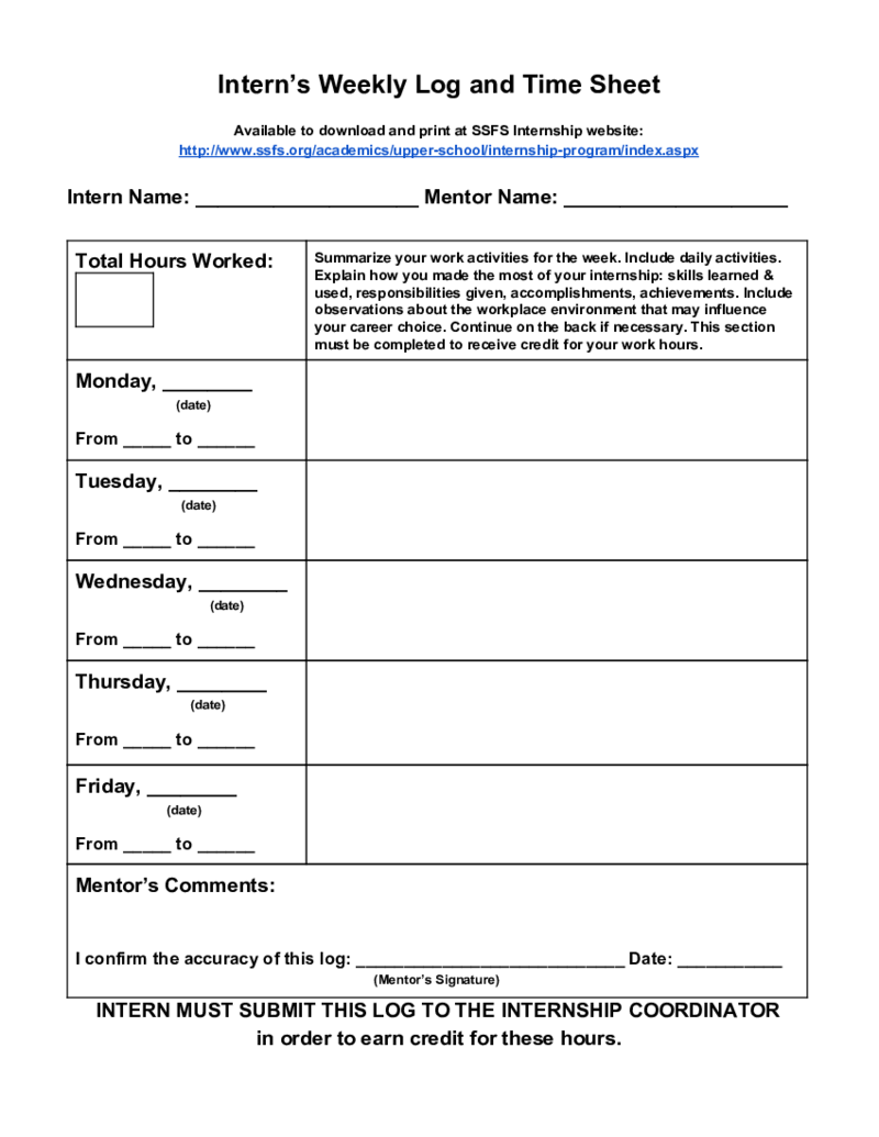 Interns Weekly Log and Time Sheet