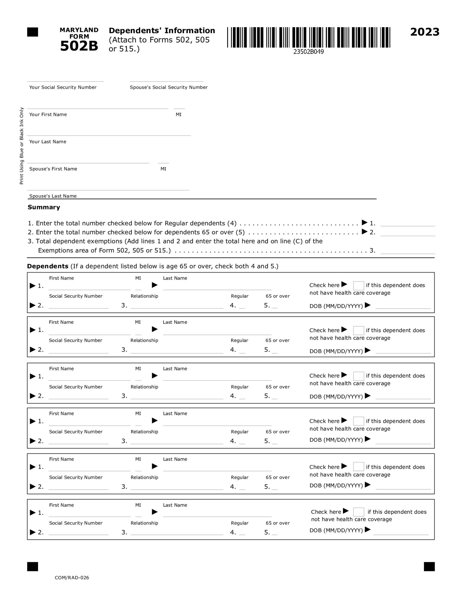 Maryland Form 502B - Thumbnail