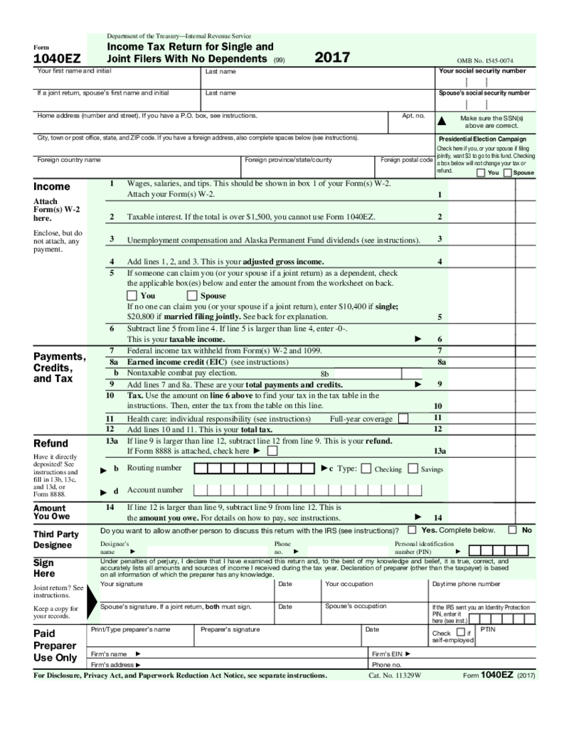 IRS Form 1040EZ