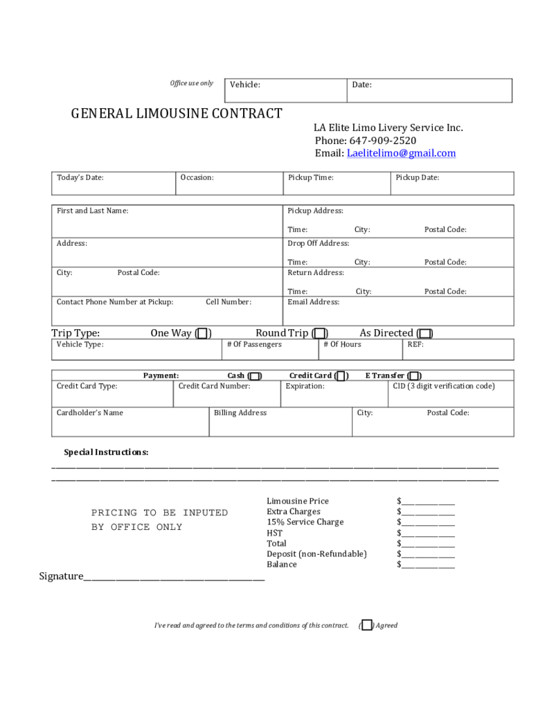 Limousine Service Contract Template