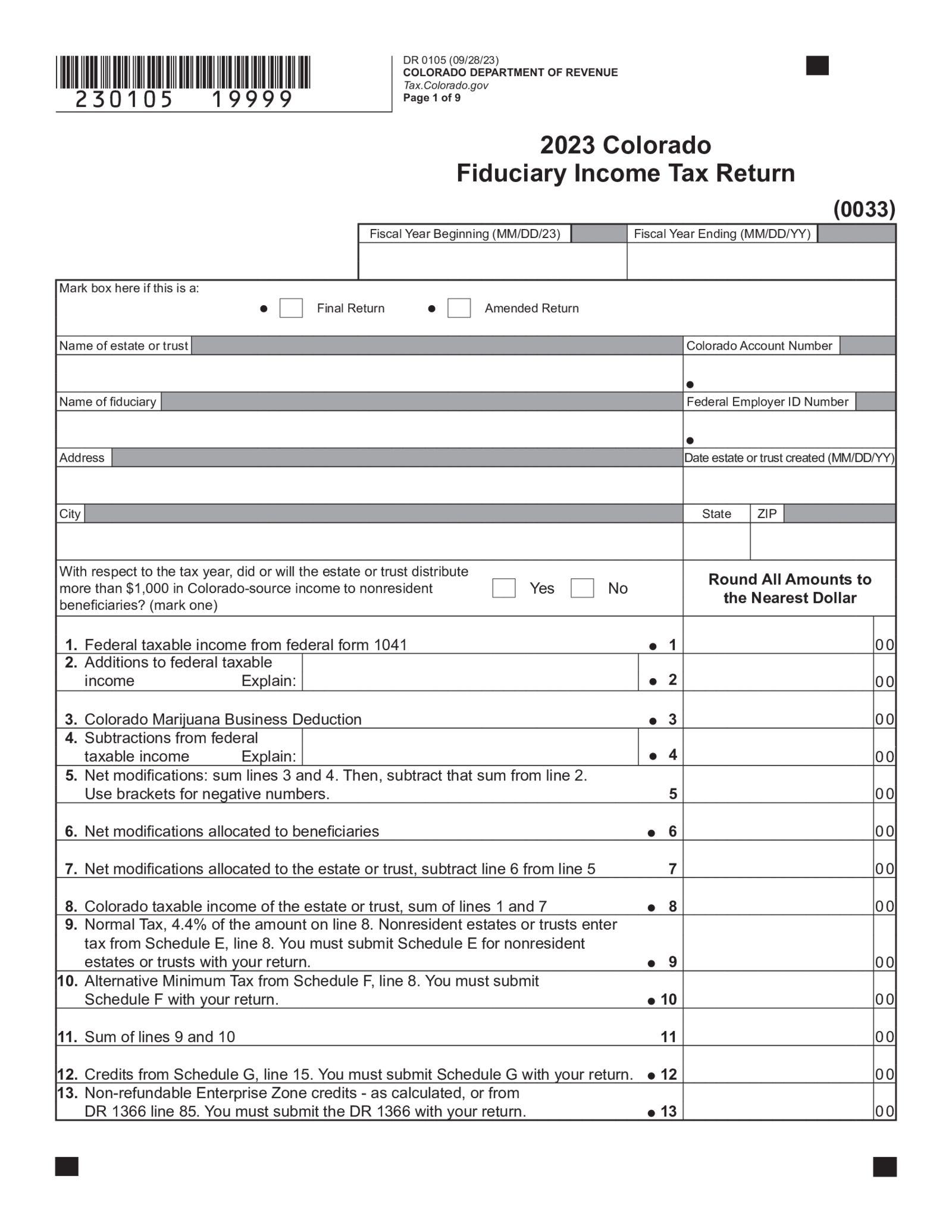 Colorado Fiduciary Income Tax Return - Thumbnail