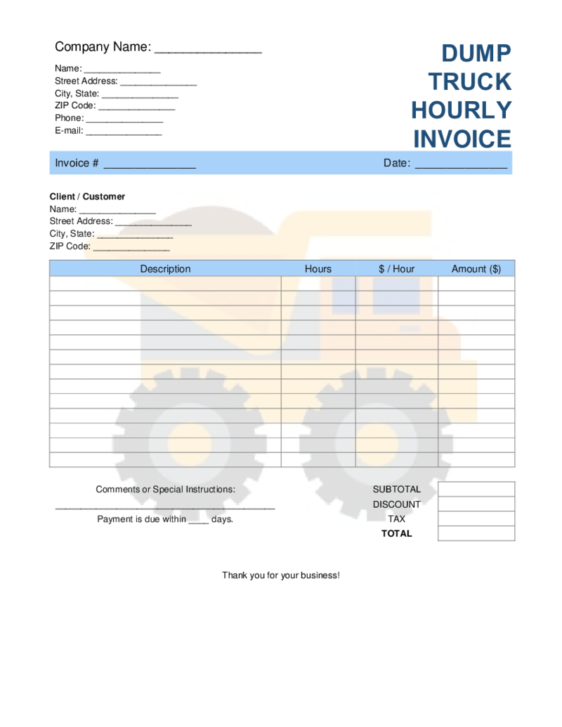 Dump Truck Hourly Invoice Template