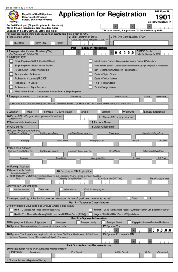 BIR Form 1901