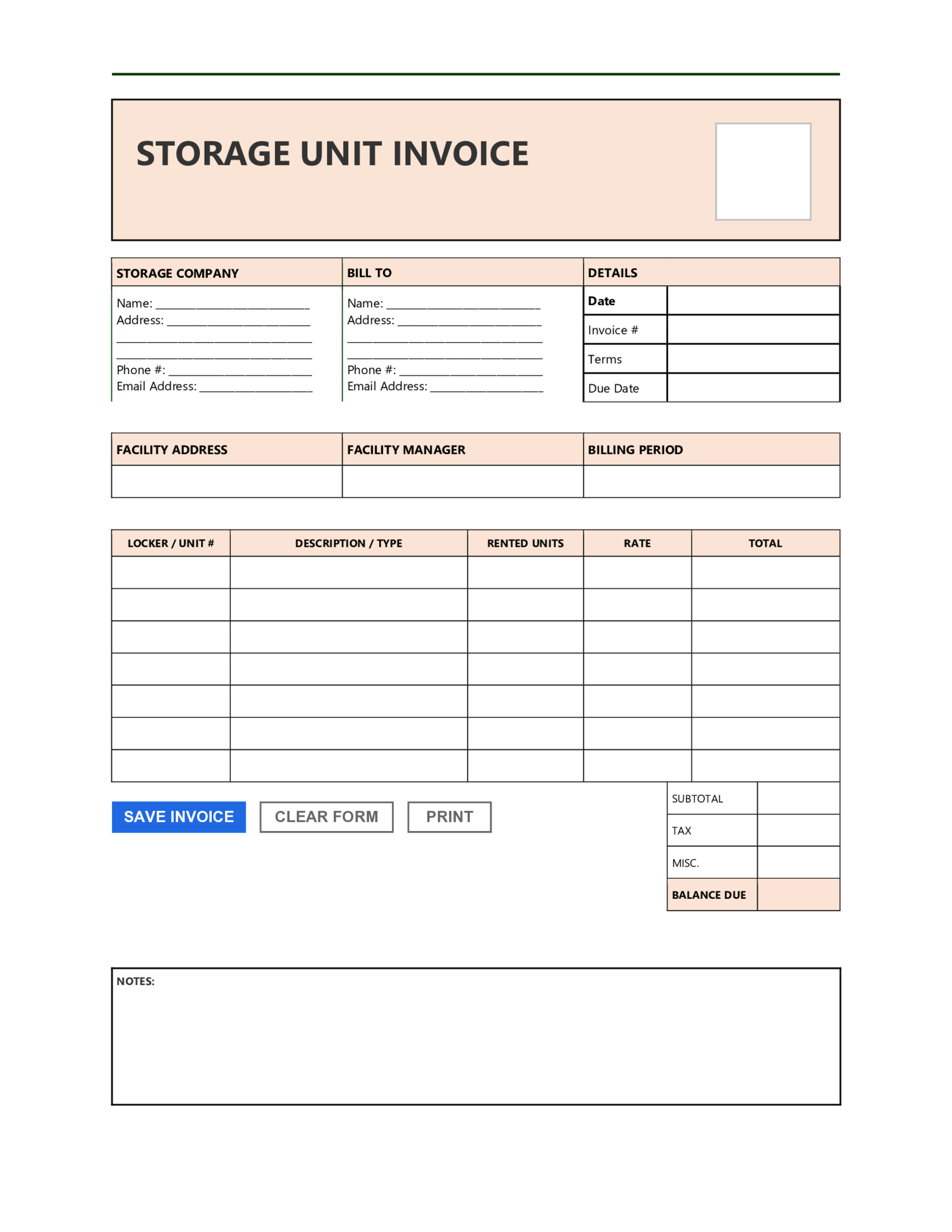 Storage Unit Invoice - Thumbnail