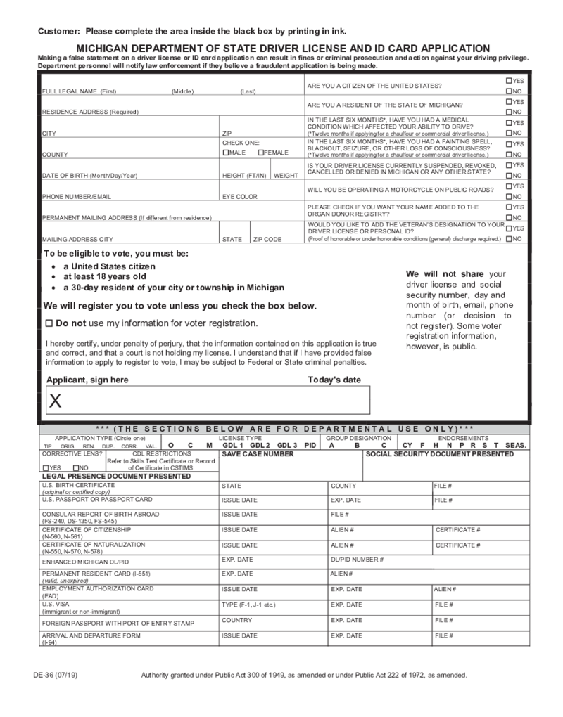 Michigan Driver License and ID Card Application