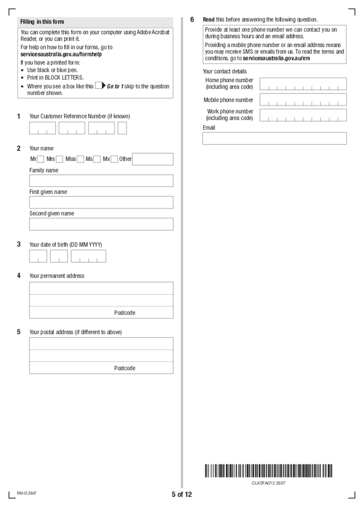 FA012 Form