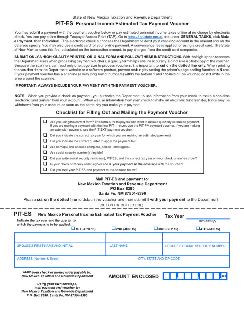 PIT-ES - Personal Income Estimated Tax Payment Voucher