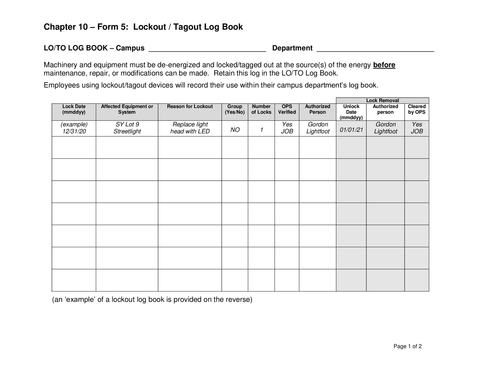 Fillable Lockout _ Tagout Log Book - Thumbnail